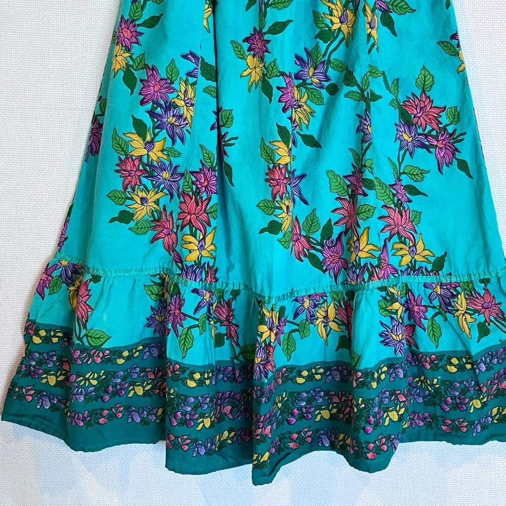 Boho Floral Maxi Skirt S Smocked Waist Tiered Hem Festival‎ Hippie Derek Heart
